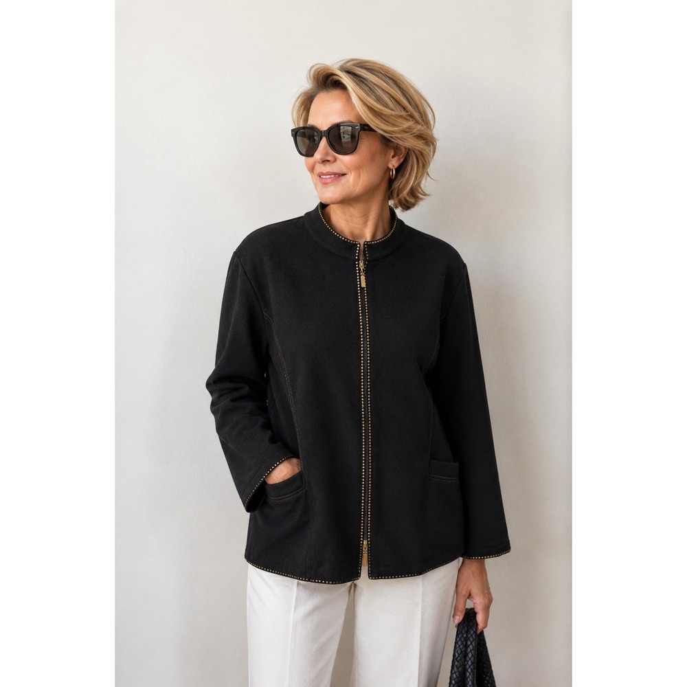 Stizzoli  Black Cardigan Sweater Jacket Full Zip Wool Made Italy IT 58 US 2XL